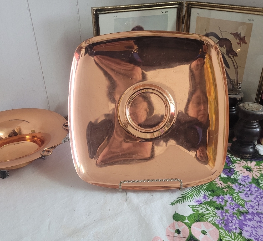 Vintage Copper Square Decorative Tray Viking Footed